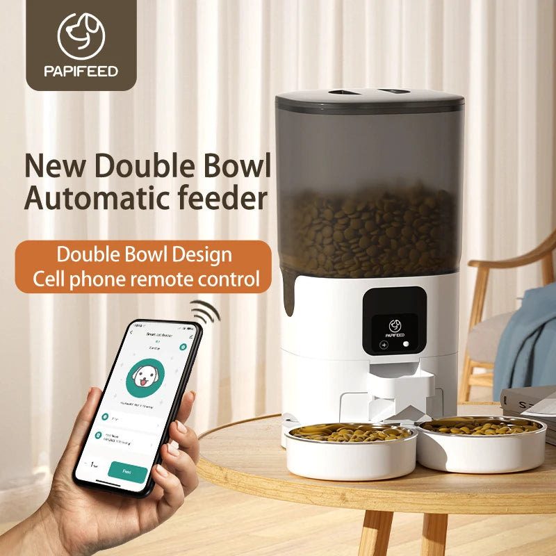 PAPIFEED Smart Automatic Pet Feeder Double Bowl Wifi Timer