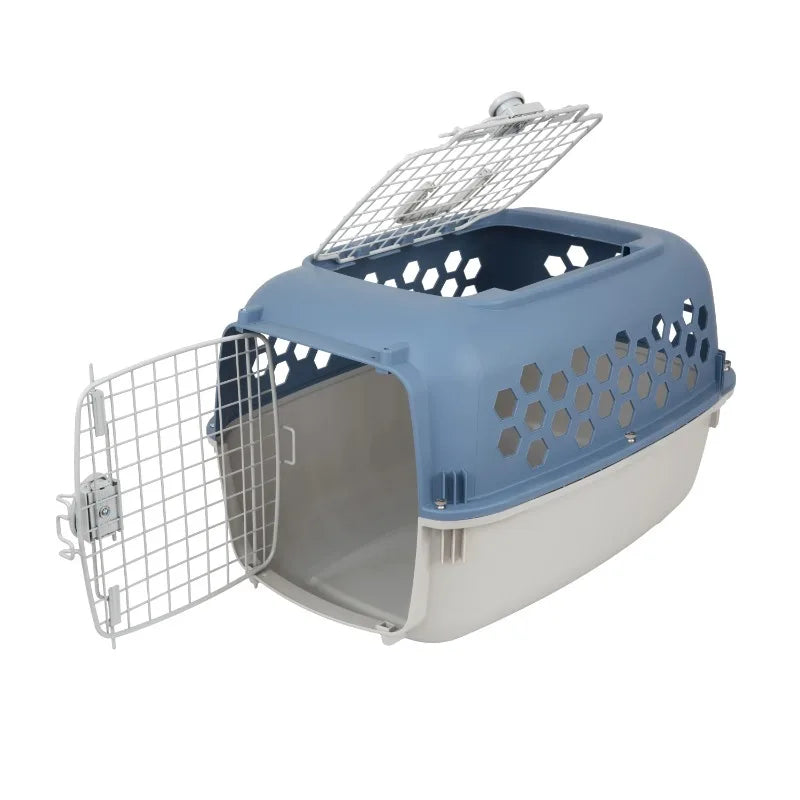 Multicolored 24 Inch Plastic Double Door Dog and Cat Kennel with Top Opening