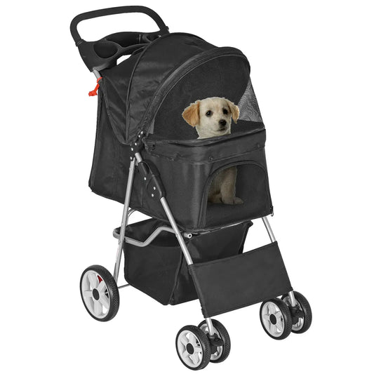 Dog Stroller Pet Travel Carriage Safe 4 Wheeler Foldable Carrier Cart