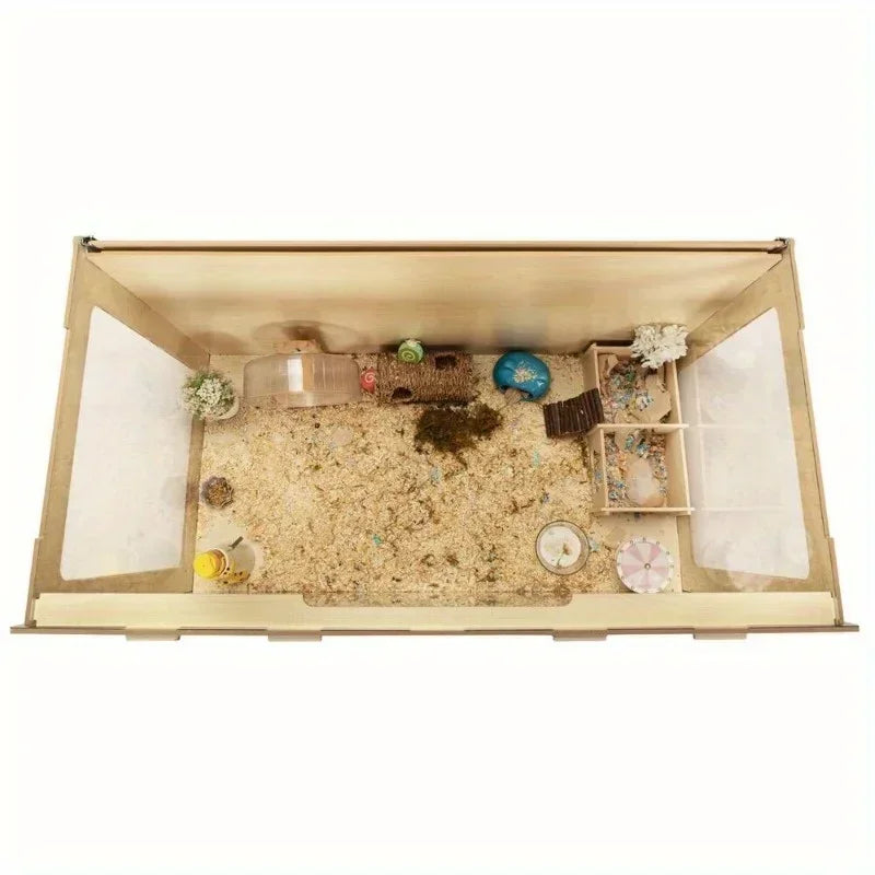 Large Wooden Hamster Cage with Acrylic Board and Flip Top for Comfortable Habitat