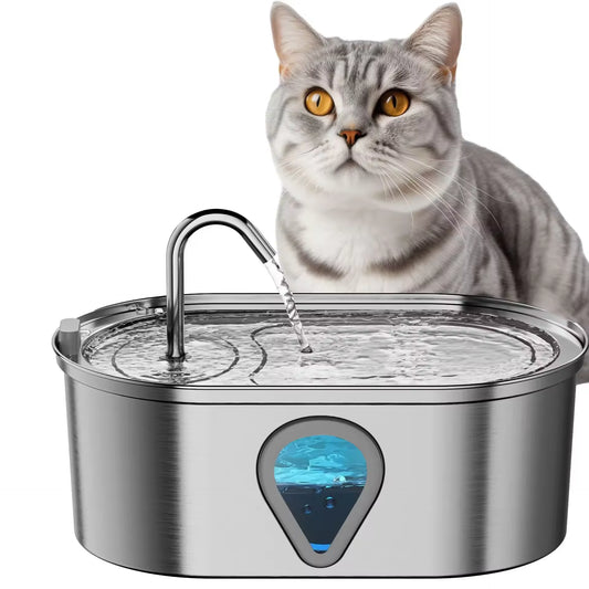 3.5L Automatic Stainless Steel Cat Water Fountain with LED Lighting