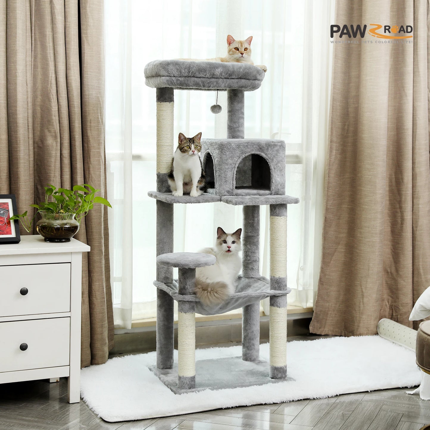 5-Level Cat Tree Tower for Large Indoor Cats with Hammock and Scratching Posts