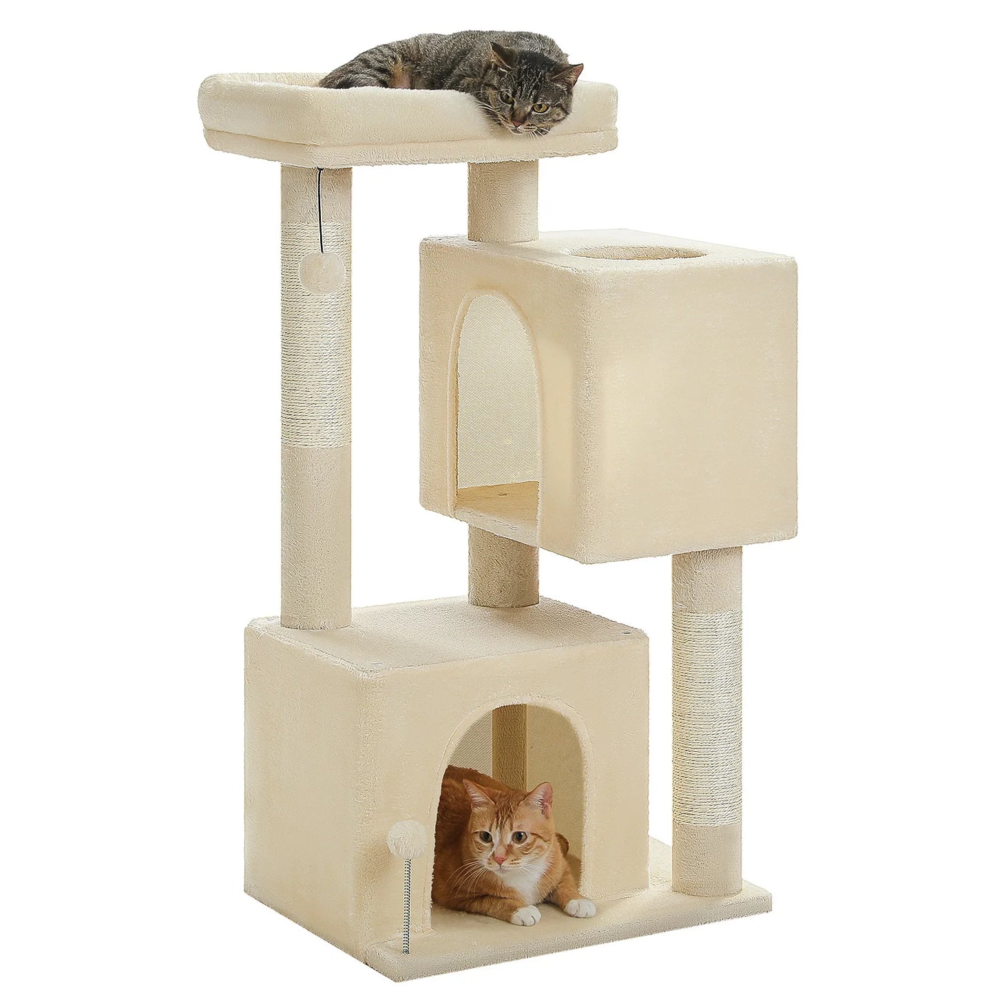 PEQULTICN Three Level Cat Tree With Cat House And Pompoms