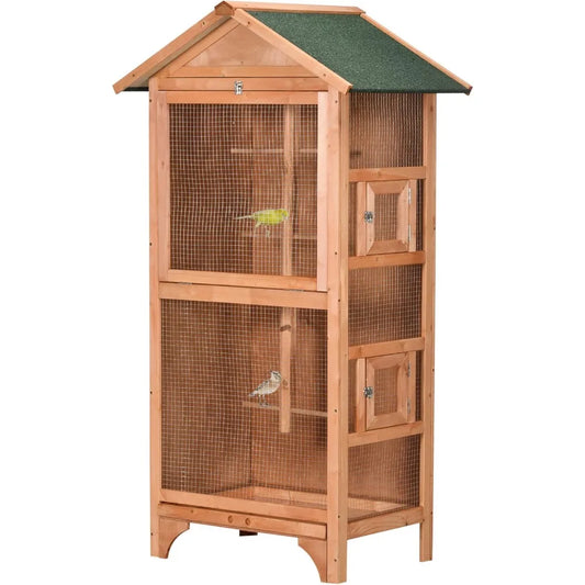 60 Inch Wooden Outdoor Bird Cage for Finches and Parakeets with Removable Tray