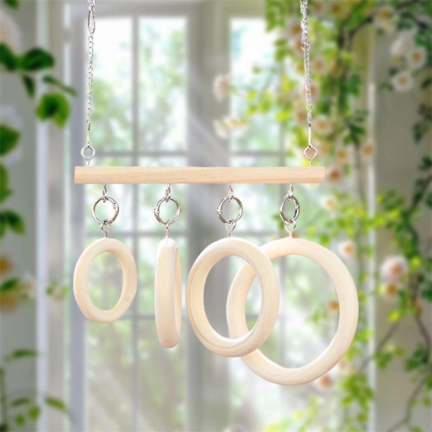 Natural Wooden Bird Perch Swing With Circle Tunnel Toy
