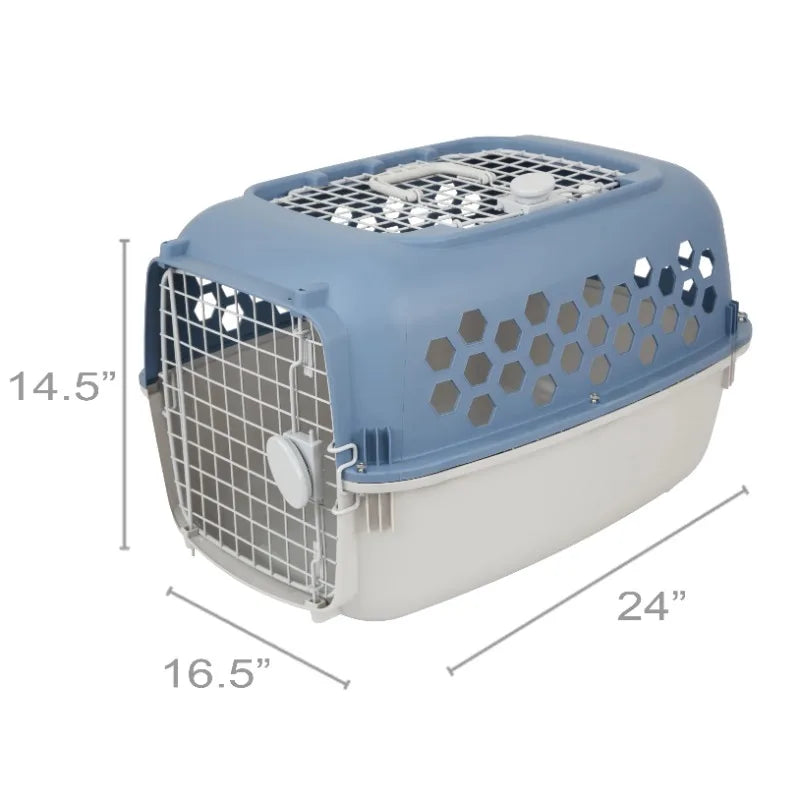 Multicolored 24 Inch Plastic Double Door Dog and Cat Kennel with Top Opening
