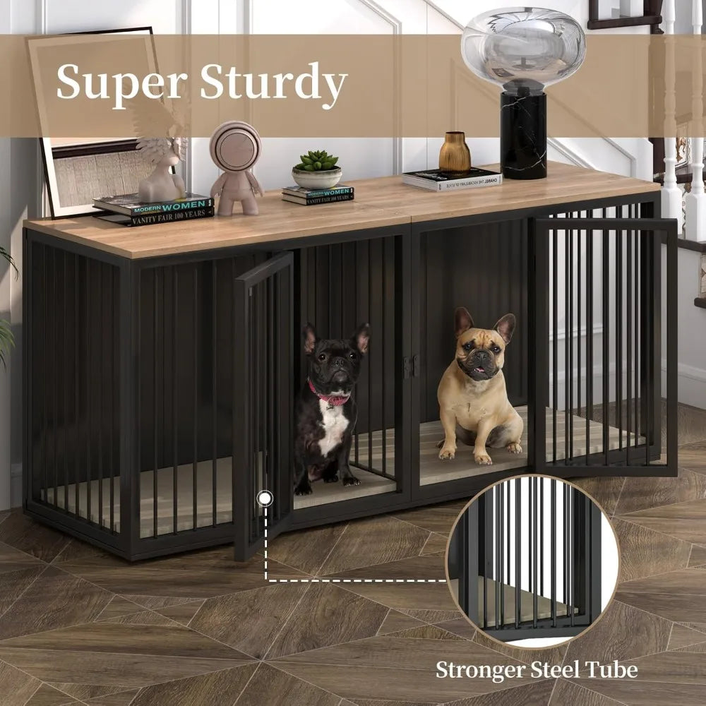 Hignconcerned Dog Crate Iron Frame With Double Doors
