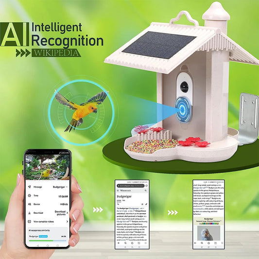 2.4G WiFi Smart Bird Feeder with Camera 1080P Motion Detection and AI Identification