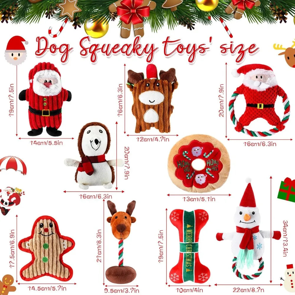 Hign Concerned Christmas Dog Toys Squeaky Plush 9 Pcs Set