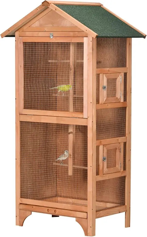 60 Inch Wooden Outdoor Bird Cage for Finches and Parakeets with Removable Tray