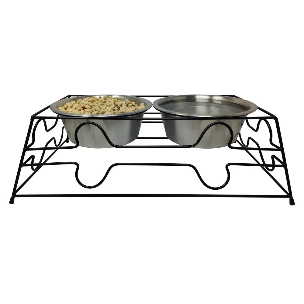 Elevated Dog Bowls Set Stylish Black Frame Dishwasher Safe for Medium Large Pets