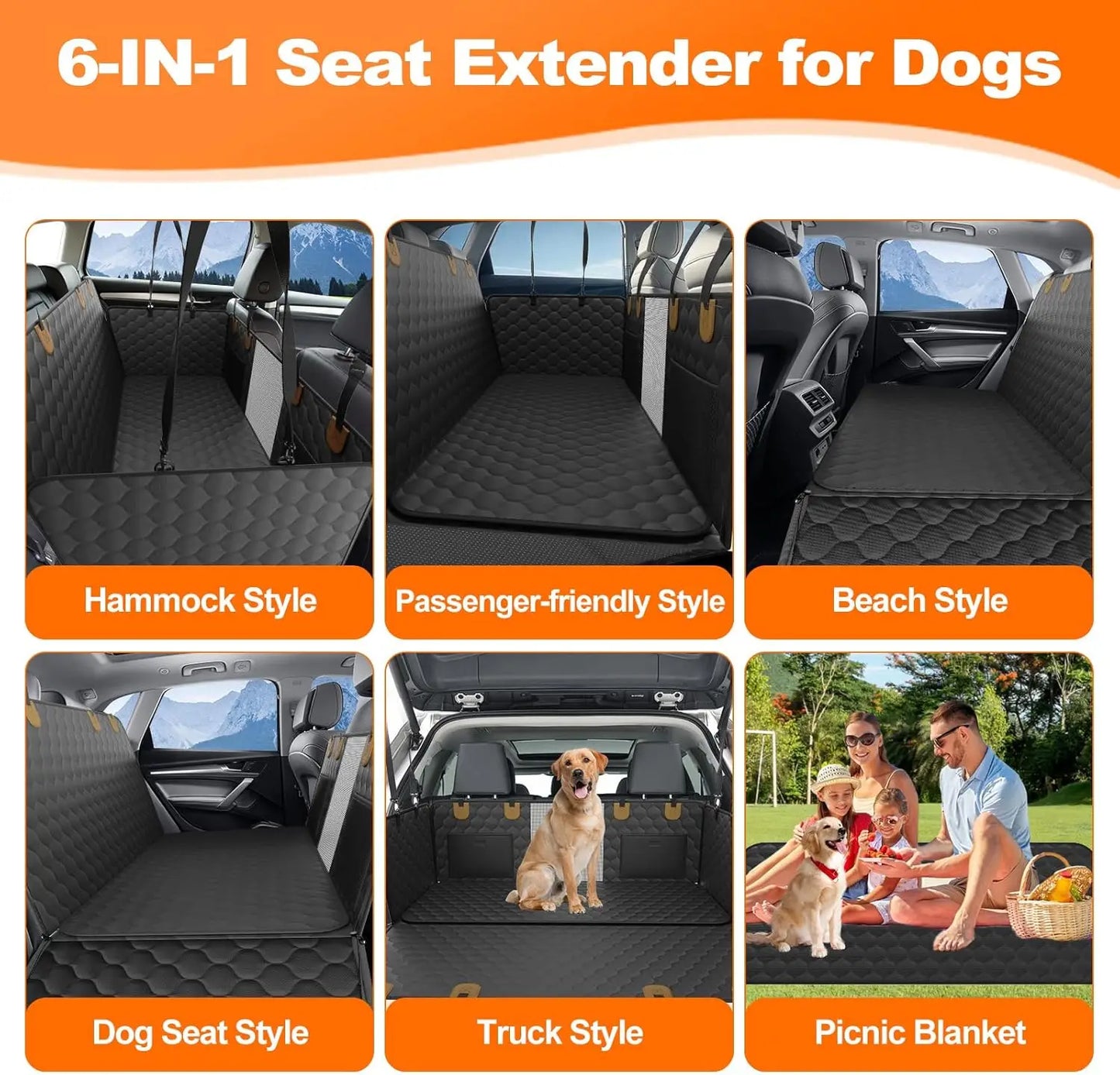 Waterproof Foldable Dog Car Seat Hammock Rear Seat Protector Travel Accessory