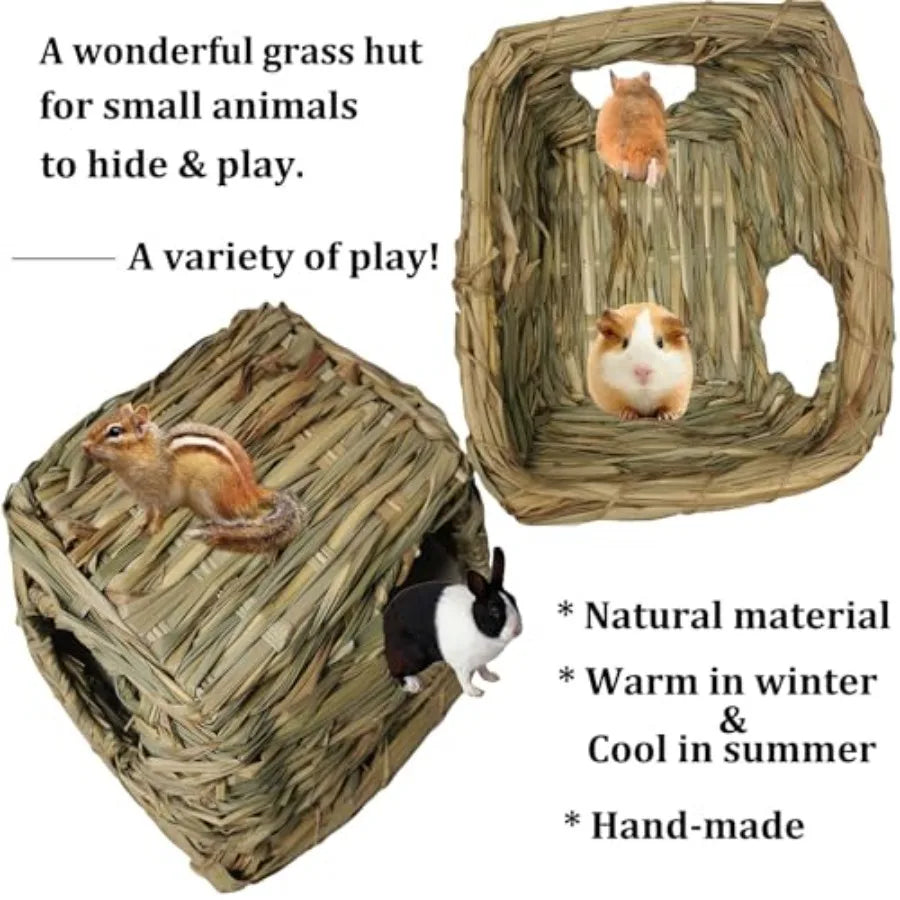 Gea Grass House For Small Pets Hideout With Chew Toys
