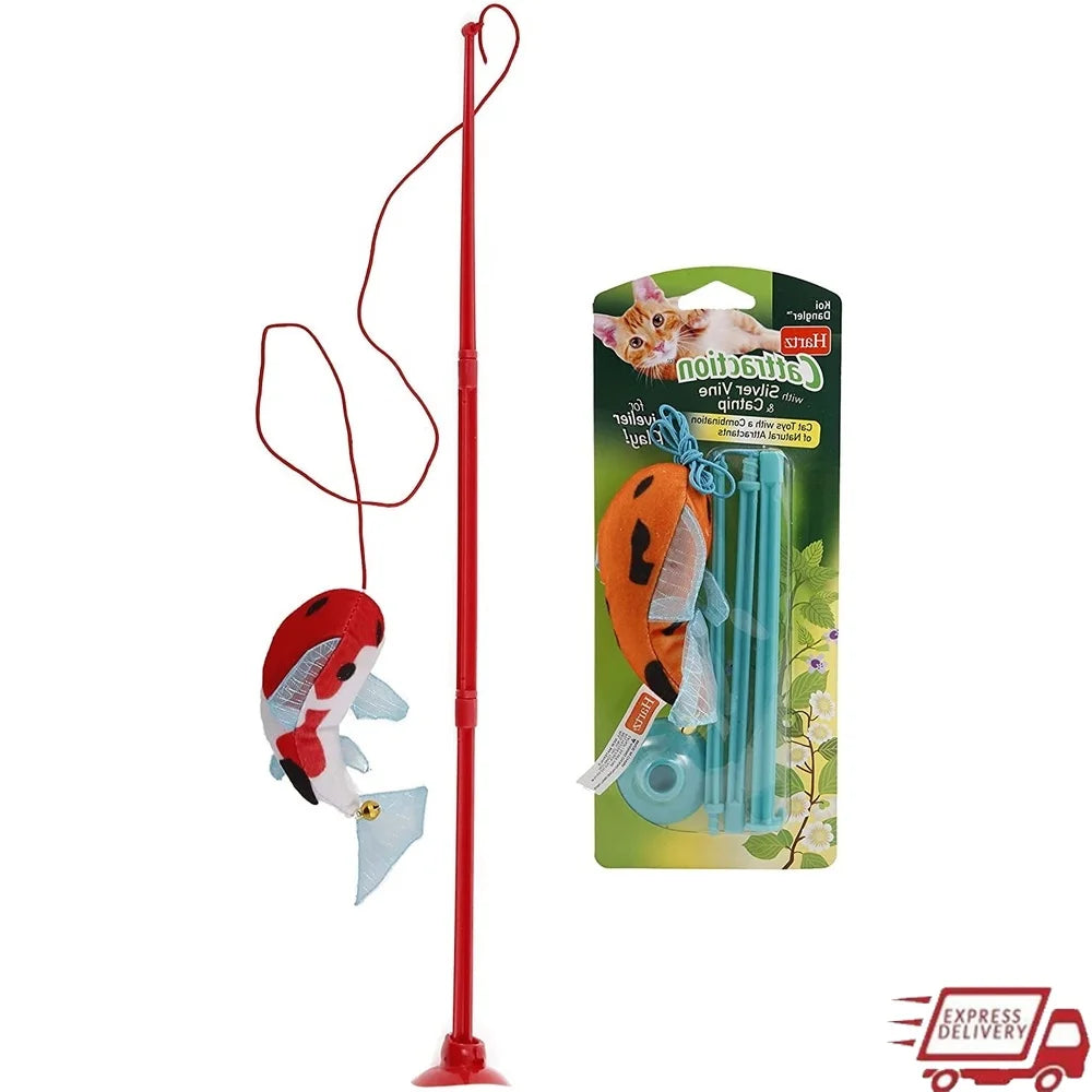 Interactive Koi Dangler Cat Toy Wand with Suction Base and Elastic String
