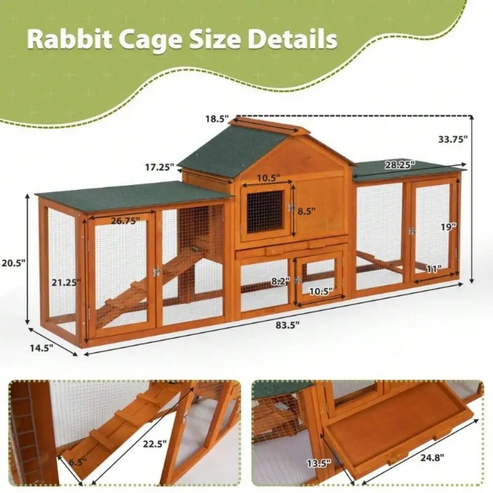 Wooden Rabbit Hutch Indoor Bunny Cage Two-Tier Small Animal Pet House