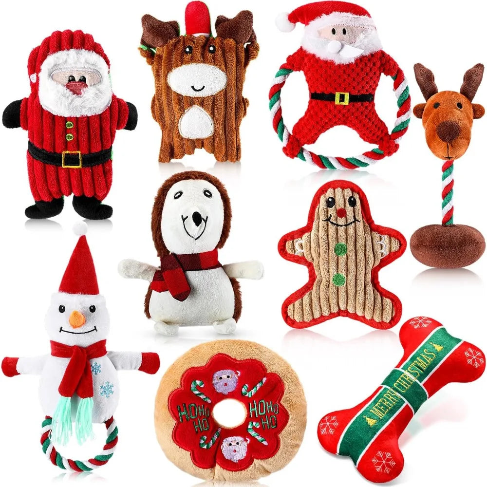 Hign Concerned Christmas Dog Toys Squeaky Plush 9 Pcs Set