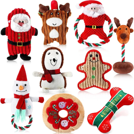 Hign Concerned Christmas Dog Toys Squeaky Plush 9 Pcs Set