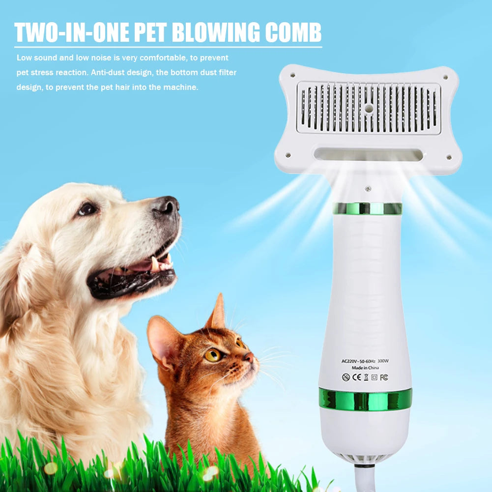 2 in 1 Portable Cat Grooming Brush and Low Noise Dog Hair Dryer Comb