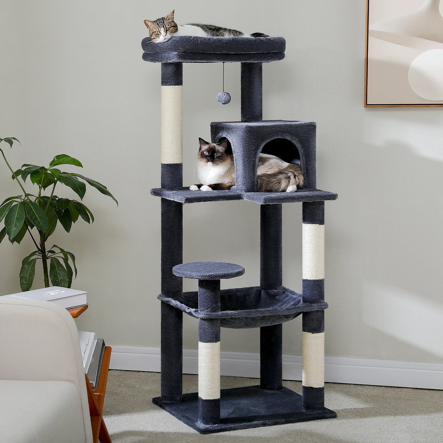 5-Level Cat Tree Tower for Large Indoor Cats with Hammock and Scratching Posts