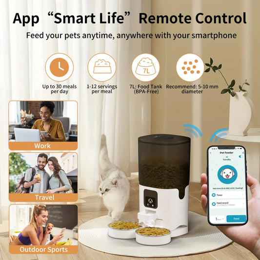 PAPIFEED Smart Automatic Pet Feeder Double Bowl Wifi Timer