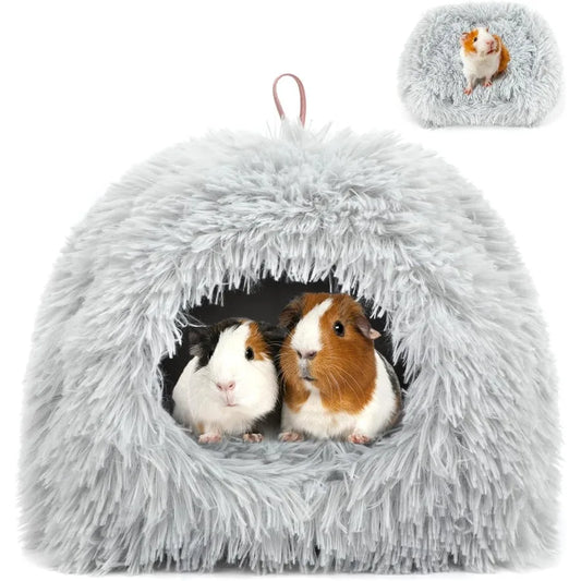 Plush Calming Hideout Bed for Small Animals Like Guinea Pigs and Rabbits Grey