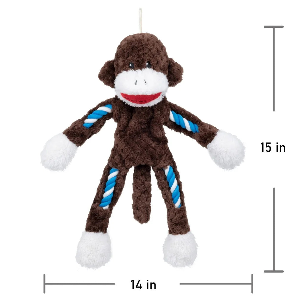Tough Buddy Monkey Dog Toy Rope Chew Squeaky Tugging Durable Playtime