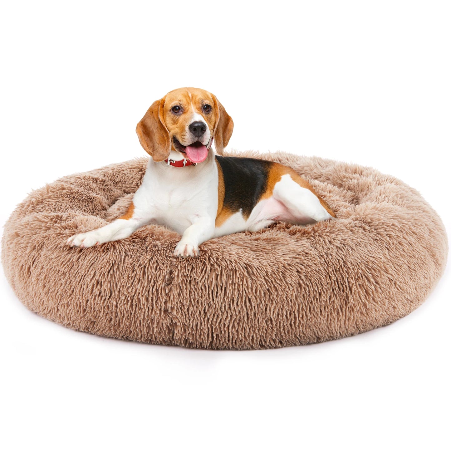 JHK Calming Dog Bed Plush Faux Fur Anti Slip Round Pet Bed