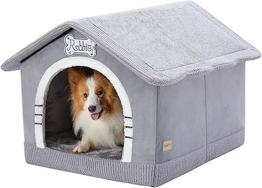 Large Insulated Indoor Dog House with Frame for Dogs 25-60 lb Cozy Gray Bed