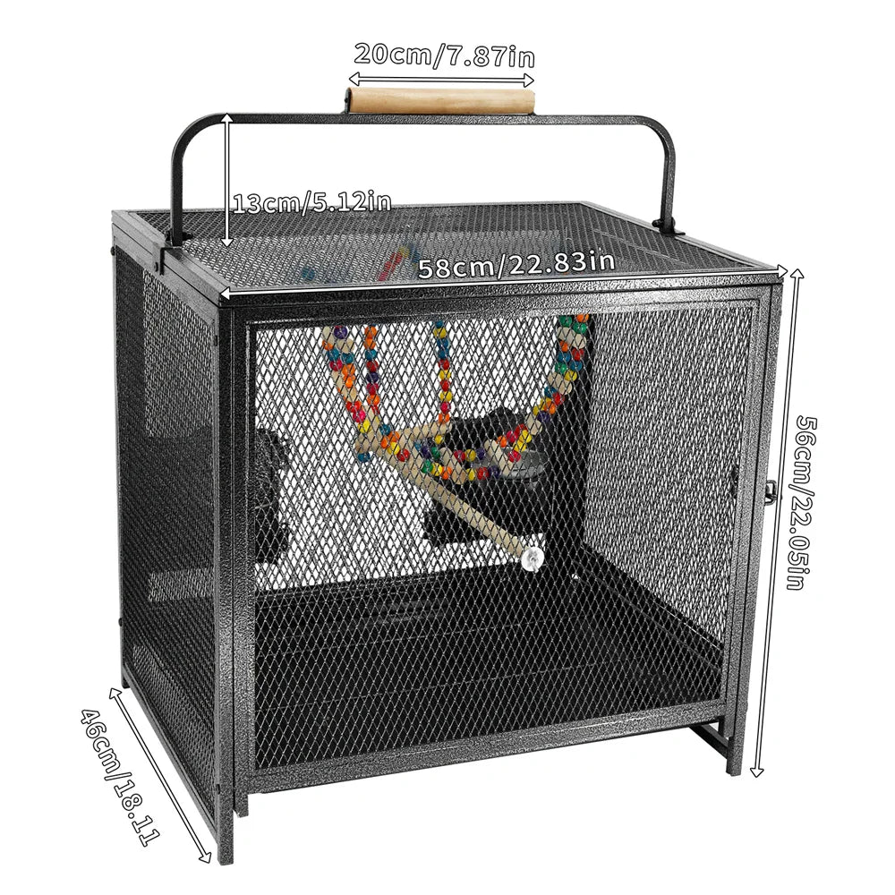 Heavy Duty Wrought Iron Bird Cage Travel Carrier With Perch