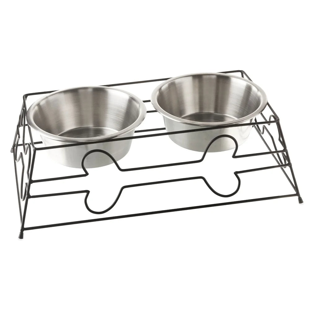 Elevated Dog Bowls Set Stylish Black Frame Dishwasher Safe for Medium Large Pets