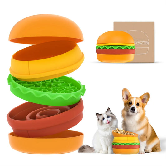 5-in-1 Burger Pet Bowls Set for Dogs and Cats with Elevated and Slow Feeder Design