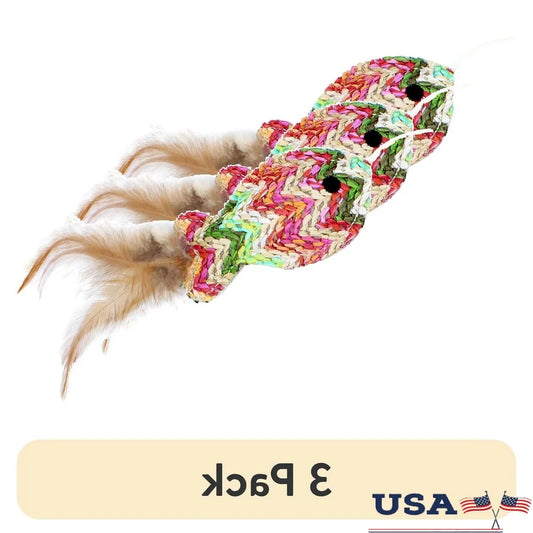 3 Pack Interactive Cat Wand with Fish Toy 18 Inch Flexible Natural Fiber