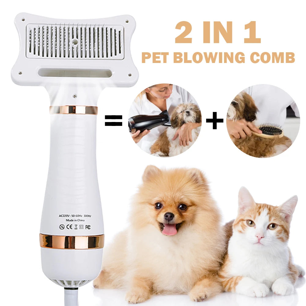 2 in 1 Portable Cat Grooming Brush and Low Noise Dog Hair Dryer Comb