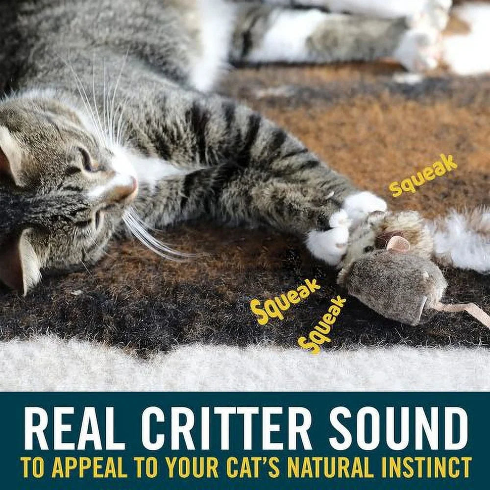 Interactive Catnip Mouse Toy Pack of 2 with Realistic Sound and Feathered Tail