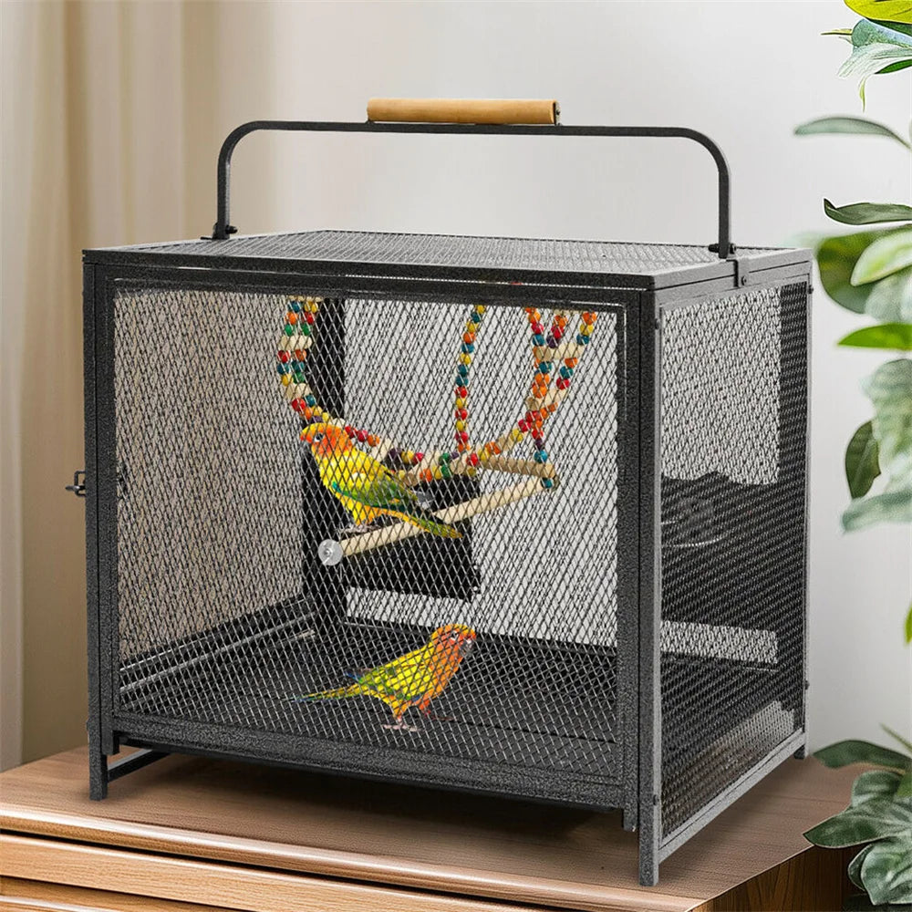 Heavy Duty Wrought Iron Bird Cage Travel Carrier With Perch