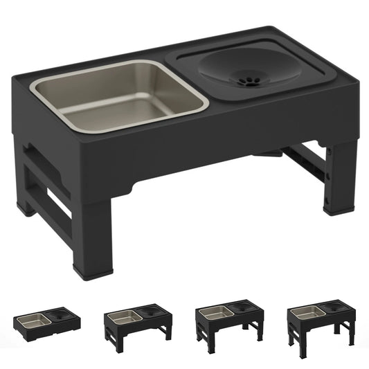 3 In 1 Adjustable Height Stainless Steel Pet Slow Feed Water Bowl