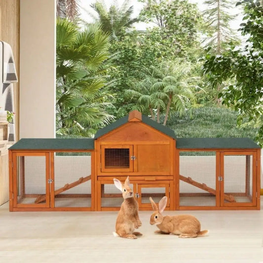 Wooden Rabbit Hutch Indoor Bunny Cage Two-Tier Small Animal Pet House