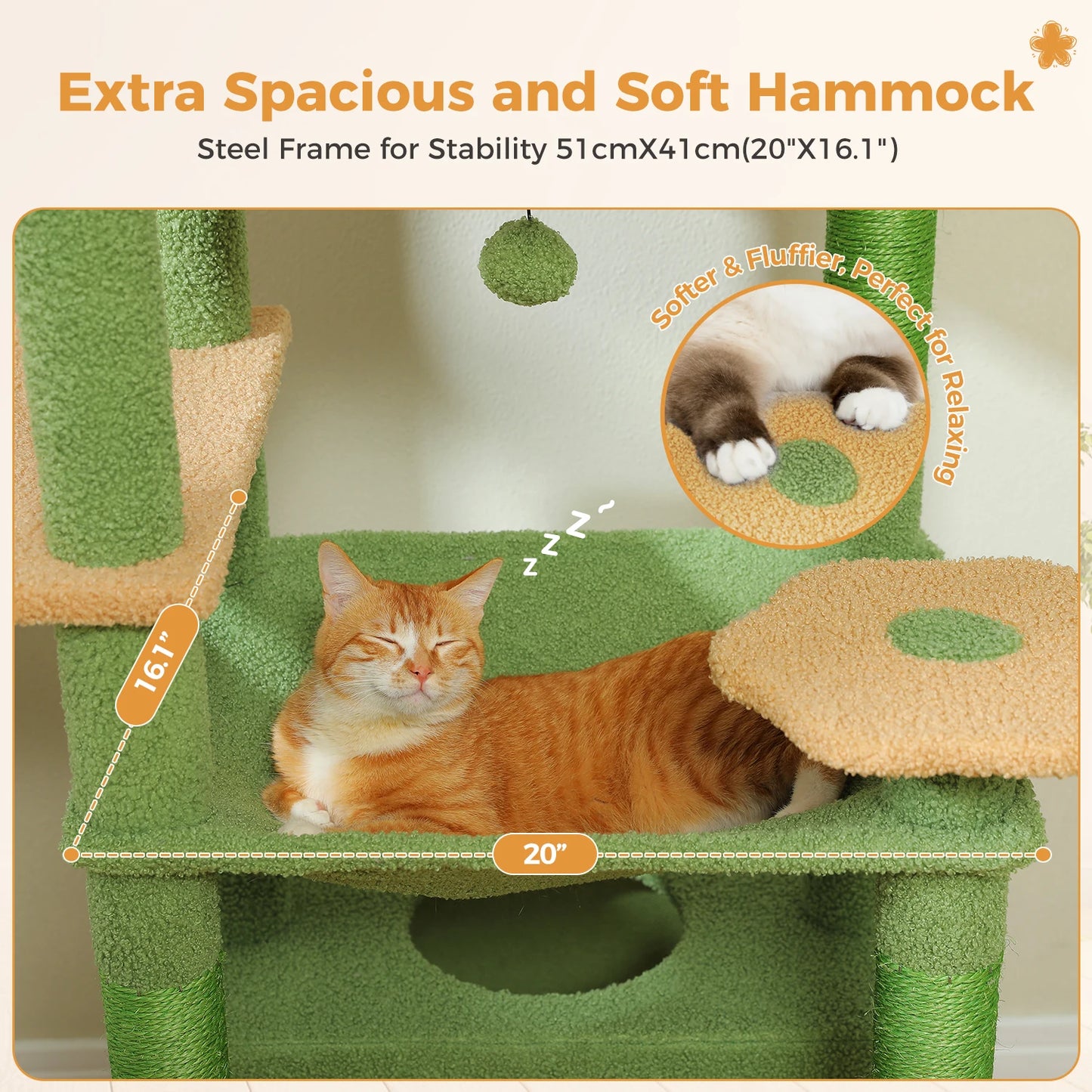 Luxury Multi-Level Cat Tree 72.4 Inch with Condo Hammock and Scratching Post