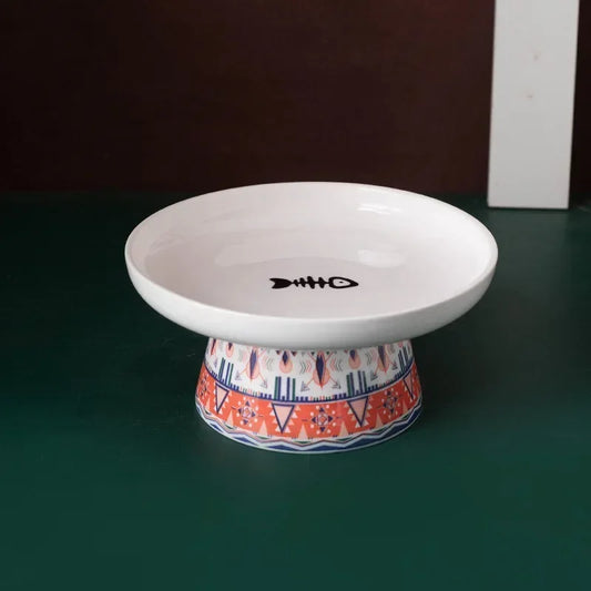 Hign Concerned Cat Ceramic Raised Feeding Bowl For Pets