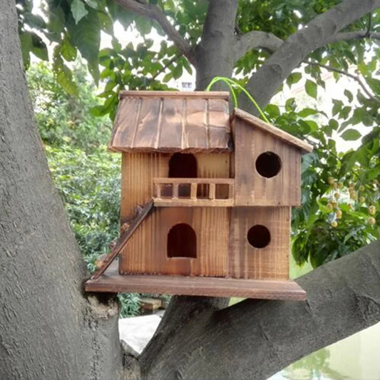 Wooden Hanging Cage House Toy for Pet Birds and Squirrels Outdoor Use