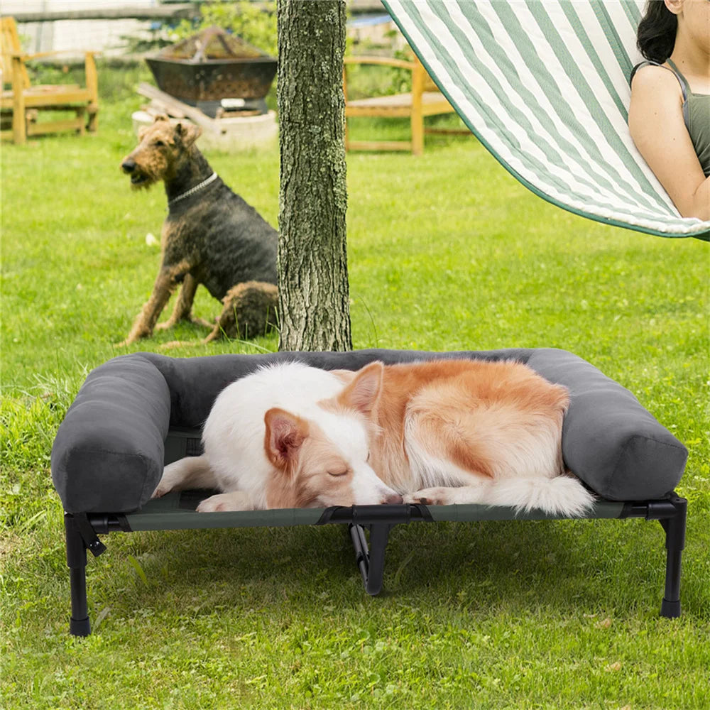 BORWARTCN Outdoor Raised Dog Bed With Cooling Mat Pad