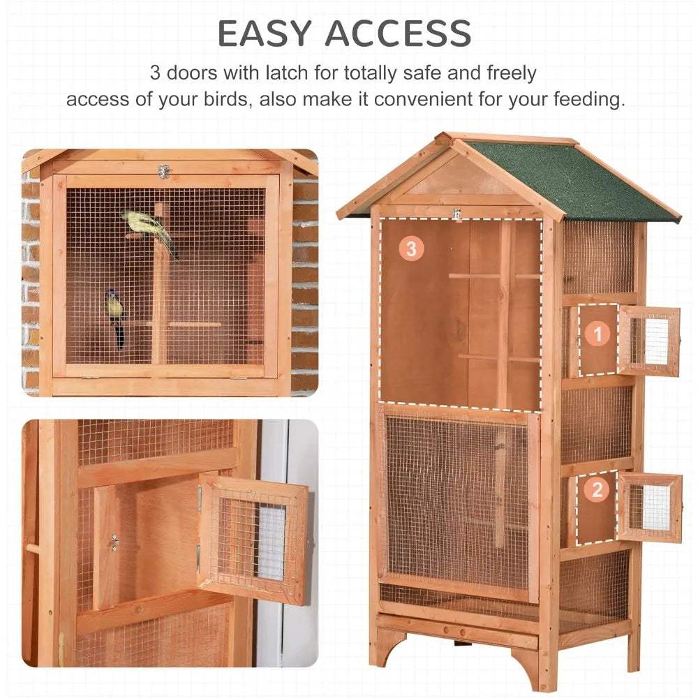60 Inch Wooden Outdoor Bird Cage for Finches and Parakeets with Removable Tray