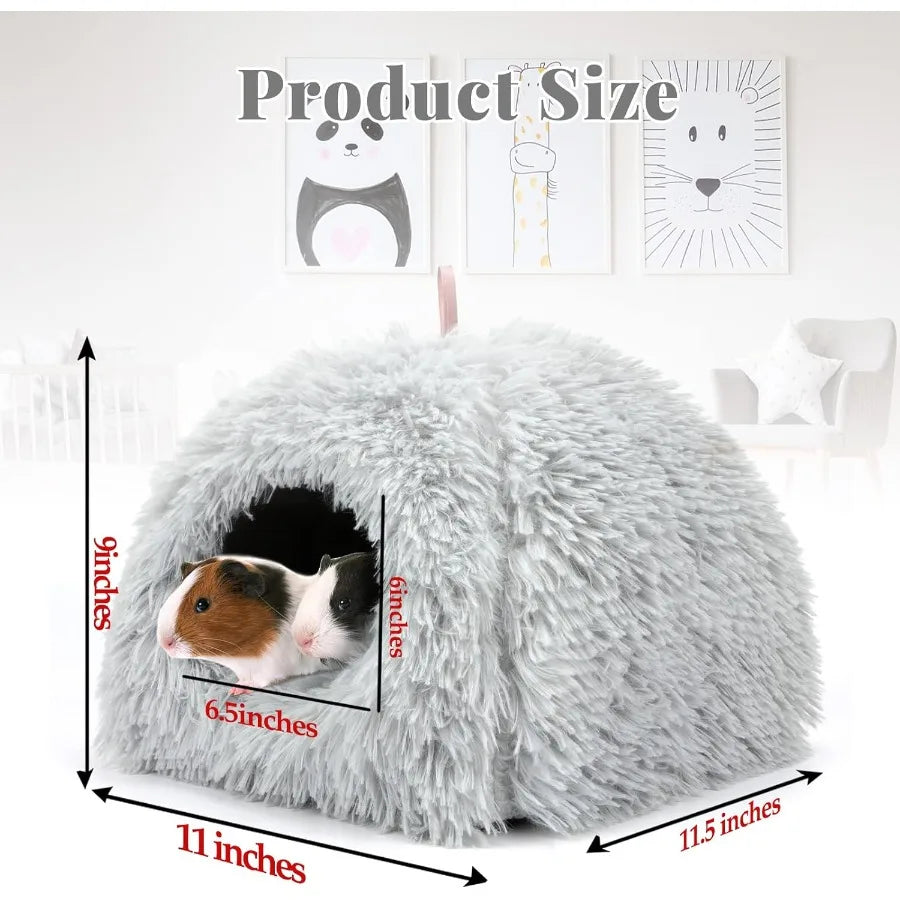 Plush Calming Hideout Bed for Small Animals Like Guinea Pigs and Rabbits Grey