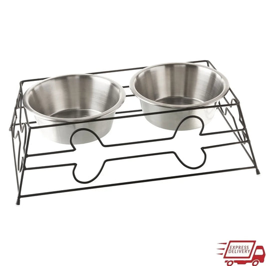 Elevated Dog Bowls Set Stylish Black Frame Dishwasher Safe for Medium Large Pets