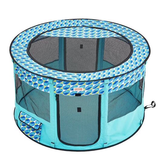 Foldable Portable Dog Playpen 44 Inch Round Crate with Removable Zipper