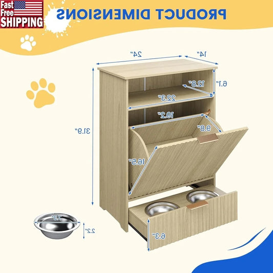 XMSJ Elevated Pet Feeding Station With Pull Out Drawer