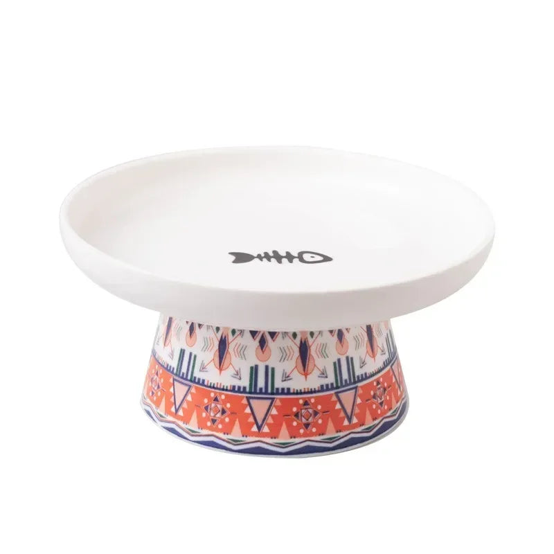Hign Concerned Cat Ceramic Raised Feeding Bowl For Pets