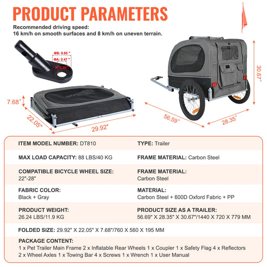 SucceBuy Dog Bike Trailer Carrier Collapsible With Reflectors