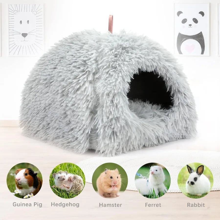 Plush Calming Hideout Bed for Small Animals Like Guinea Pigs and Rabbits Grey