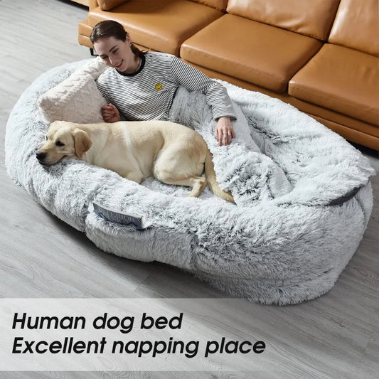 Human Dog Bed Washable Faux Fur Orthopedic Napping Sofa for Pets and People